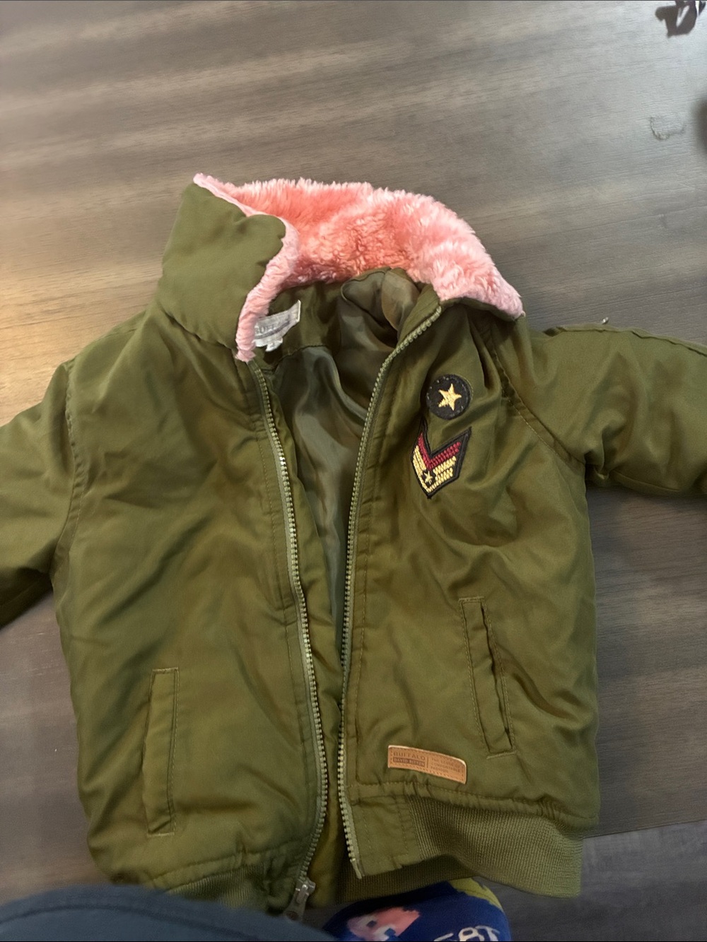 Buffalo David Bitton Olive Green Puffer with Pink Faux-Fur Trim